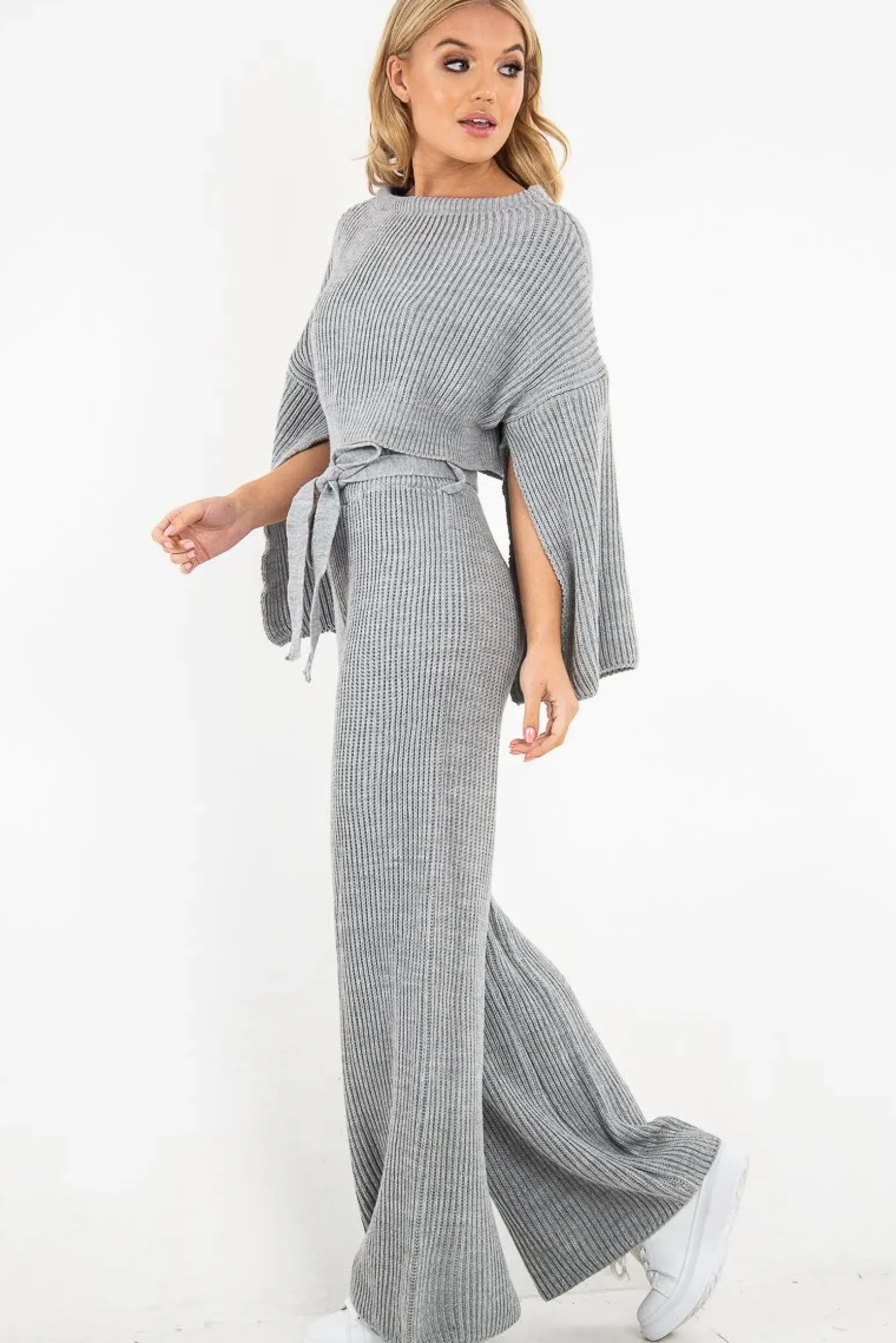 Rebellious Fashion Grey Chunky Knit Loungewear Set - Harper
