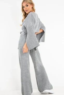 Rebellious Fashion Grey Chunky Knit Loungewear Set - Harper