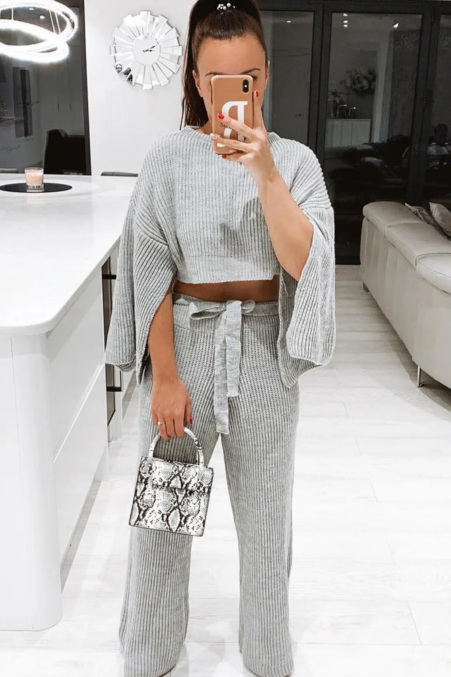 Rebellious Fashion Grey Chunky Knit Loungewear Set - Harper