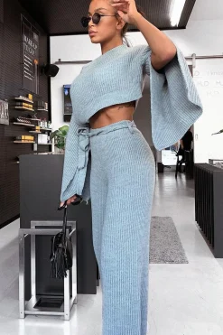 Rebellious Fashion Grey Chunky Knit Loungewear Set - Harper