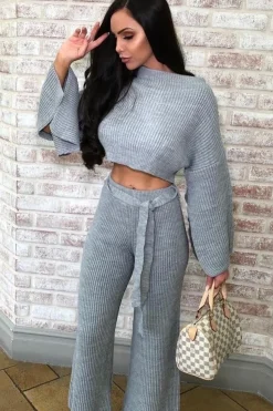 Rebellious Fashion Grey Chunky Knit Loungewear Set - Harper