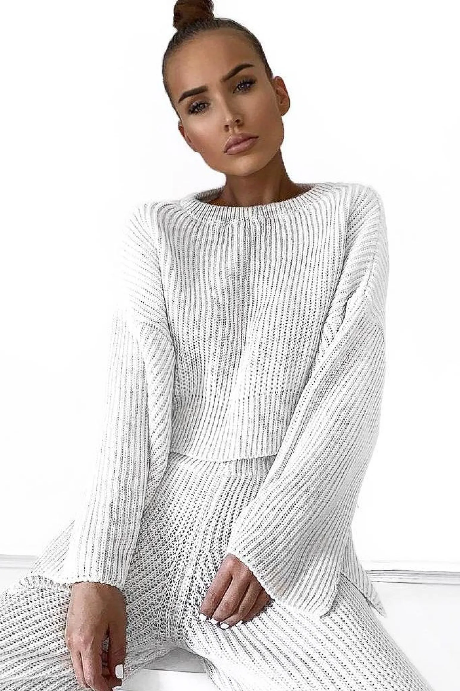 Rebellious Fashion Grey Chunky Knit Loungewear Set - Harper