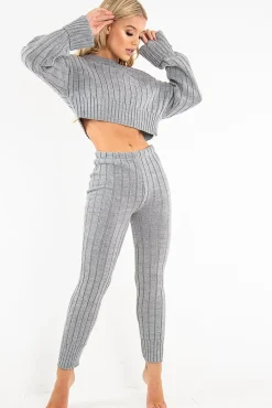 Rebellious Fashion Grey Chunky Knit Loungewear Set - Wynter