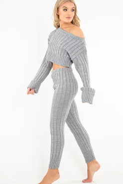 Rebellious Fashion Grey Chunky Knit Loungewear Set - Wynter