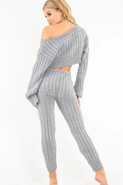 Rebellious Fashion Grey Chunky Knit Loungewear Set - Wynter