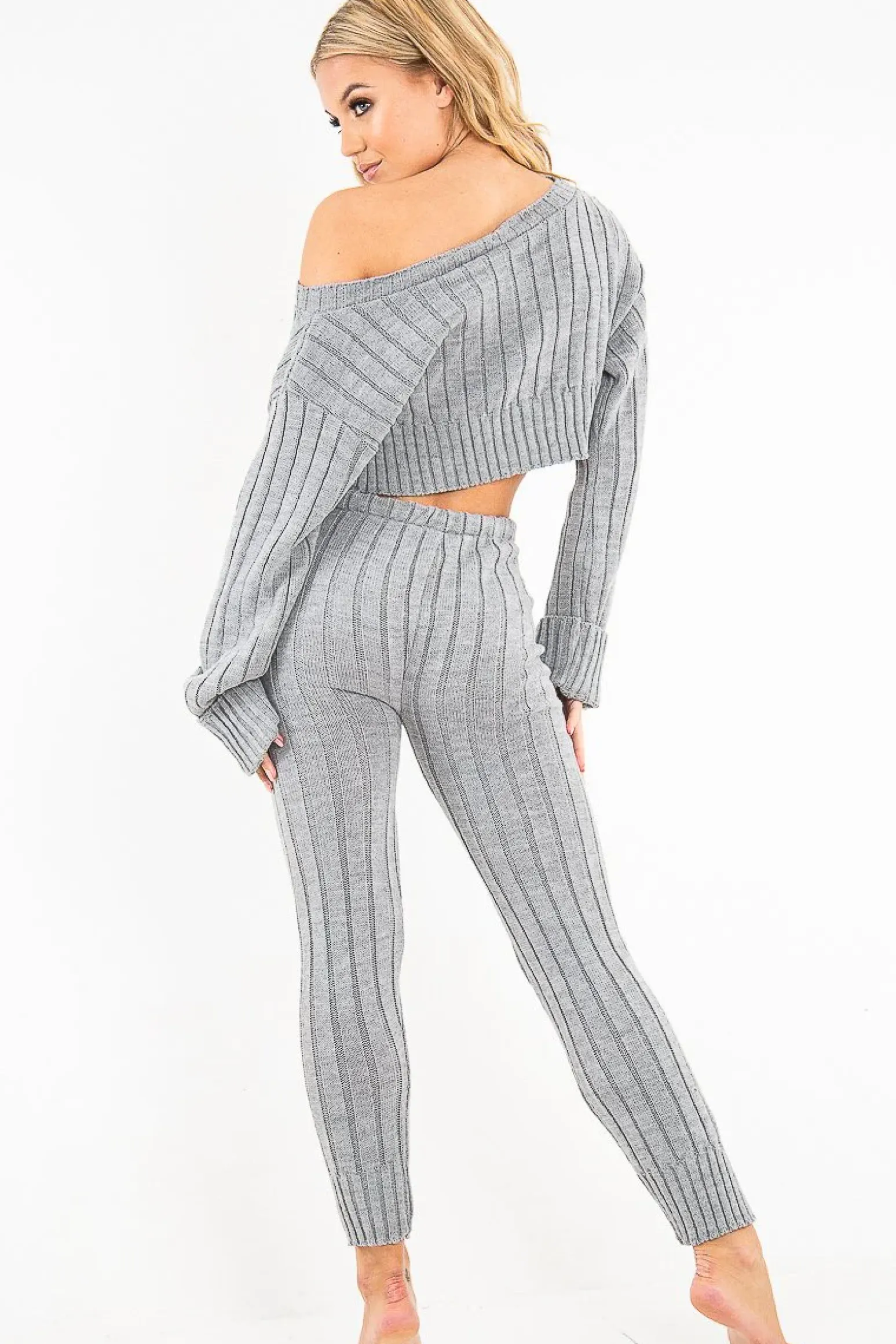 Rebellious Fashion Grey Chunky Knit Loungewear Set - Wynter