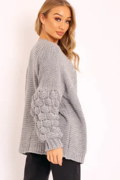 Rebellious Fashion Grey Chunky Knit Oversized Cardigan - Eaden