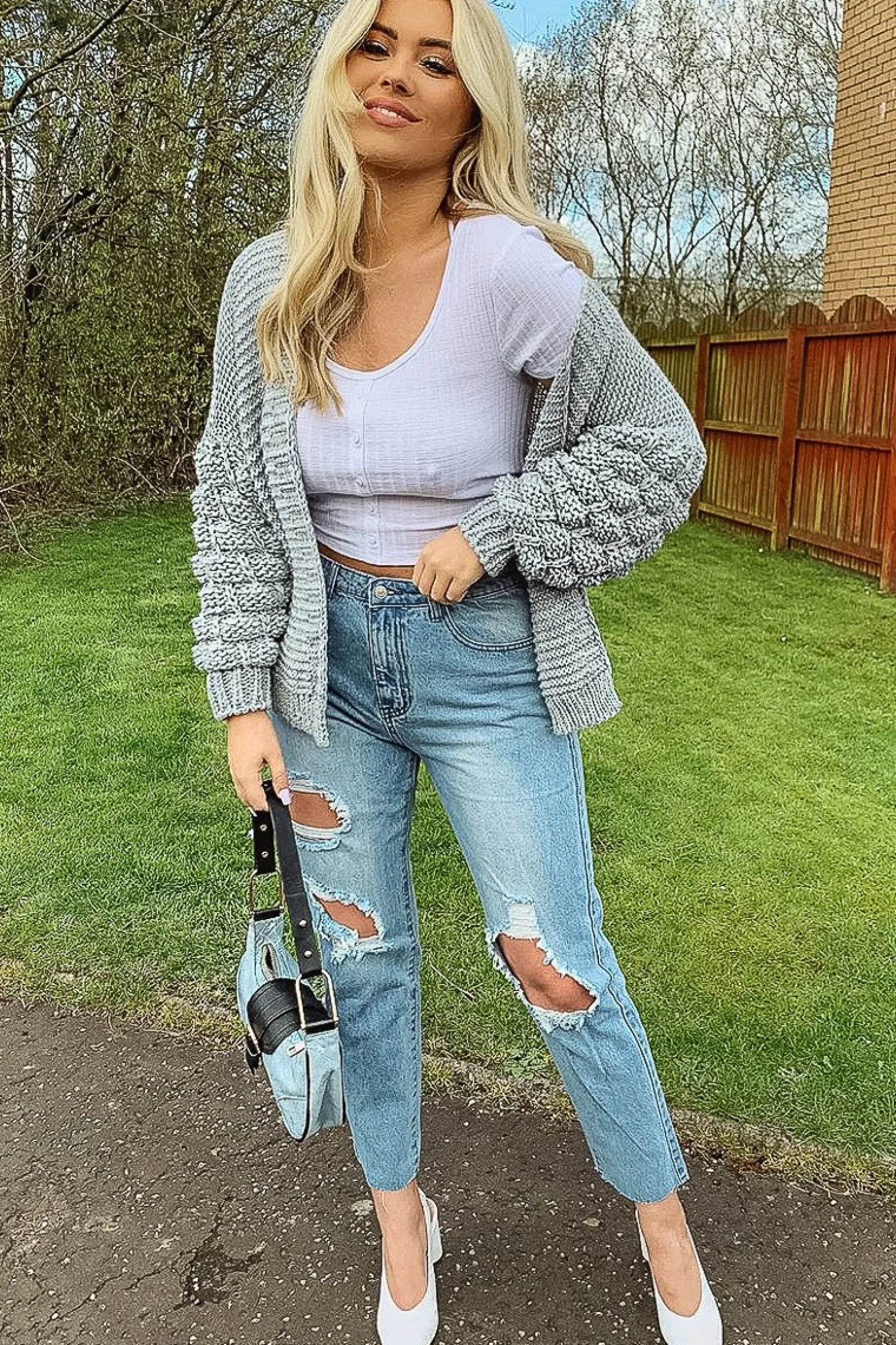 Rebellious Fashion Grey Chunky Knit Oversized Cardigan - Eaden