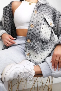 Rebellious Fashion Grey Chunky Knit Shacket - Ellajane