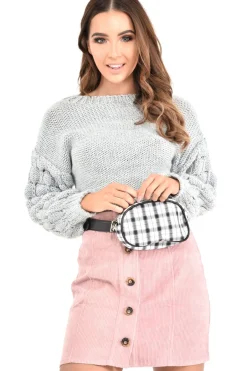 Rebellious Fashion Grey Chunky Knit Sleeve Detail Cropped Jumper - Danyela