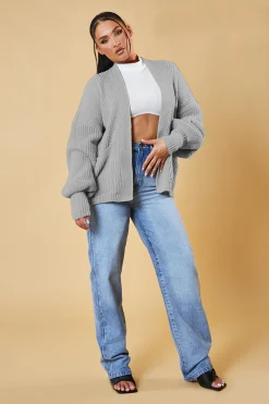 Rebellious Fashion Grey Chunky Knit Slouchy Cardigan - Daisy