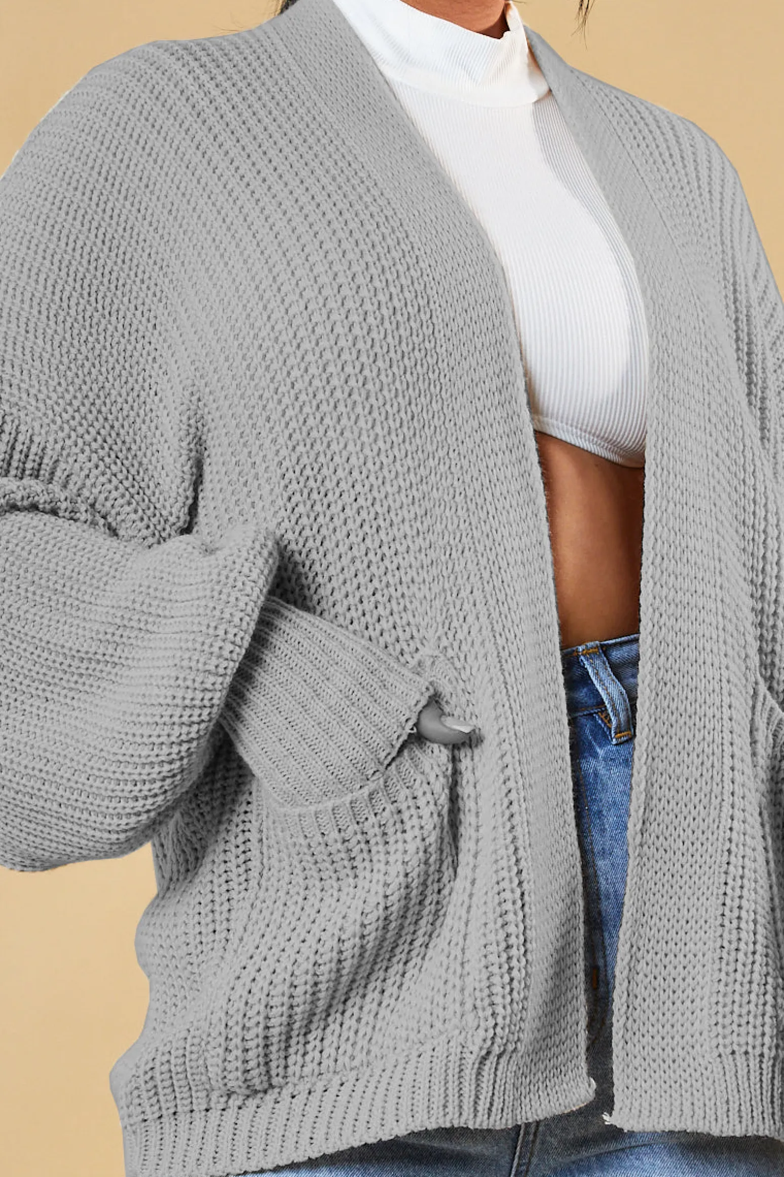 Rebellious Fashion Grey Chunky Knit Slouchy Cardigan - Daisy