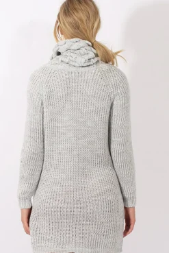 Rebellious Fashion Grey Chunky Turtleneck Knit Jumper Dress - Cloe