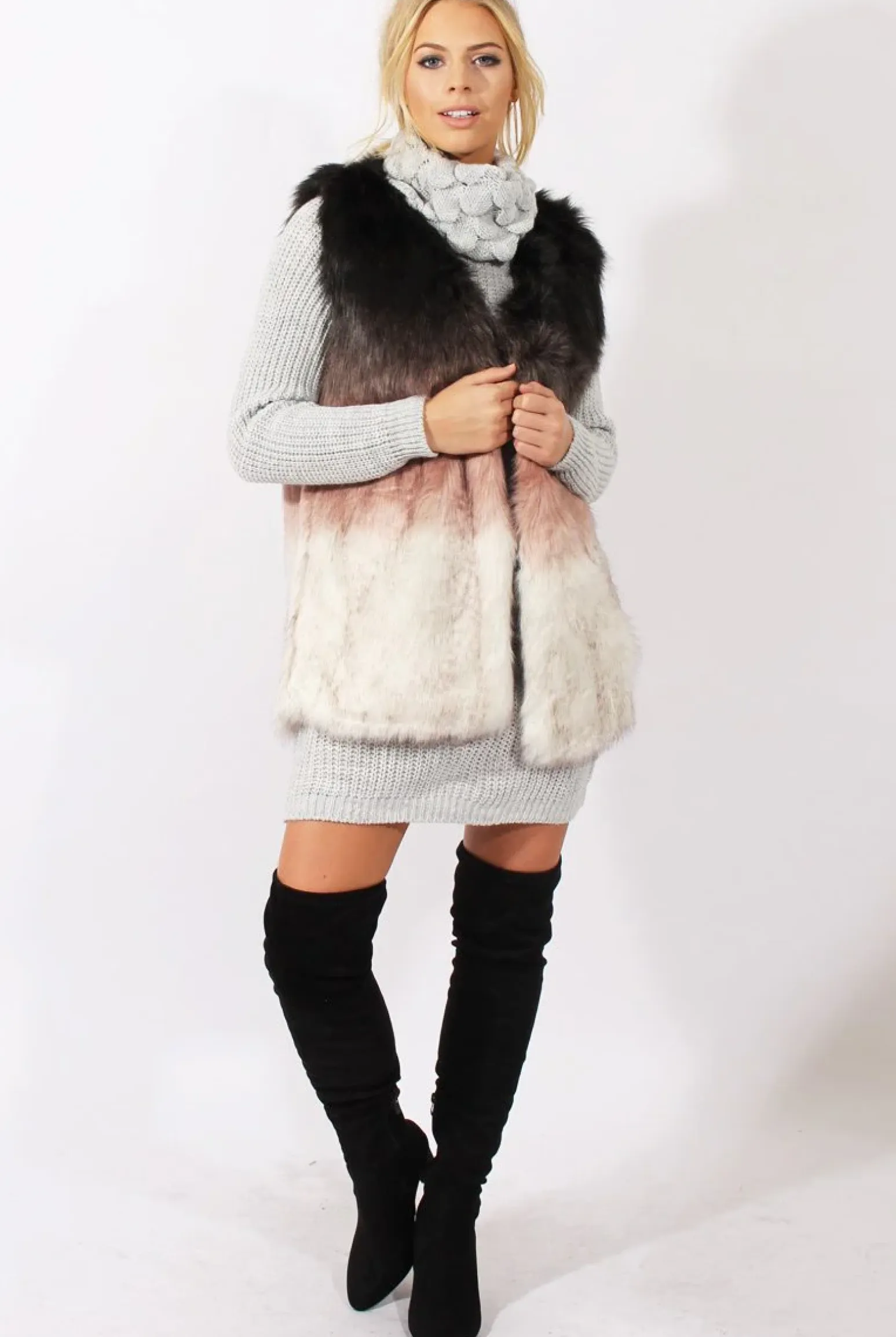 Rebellious Fashion Grey Chunky Turtleneck Knit Jumper Dress - Cloe
