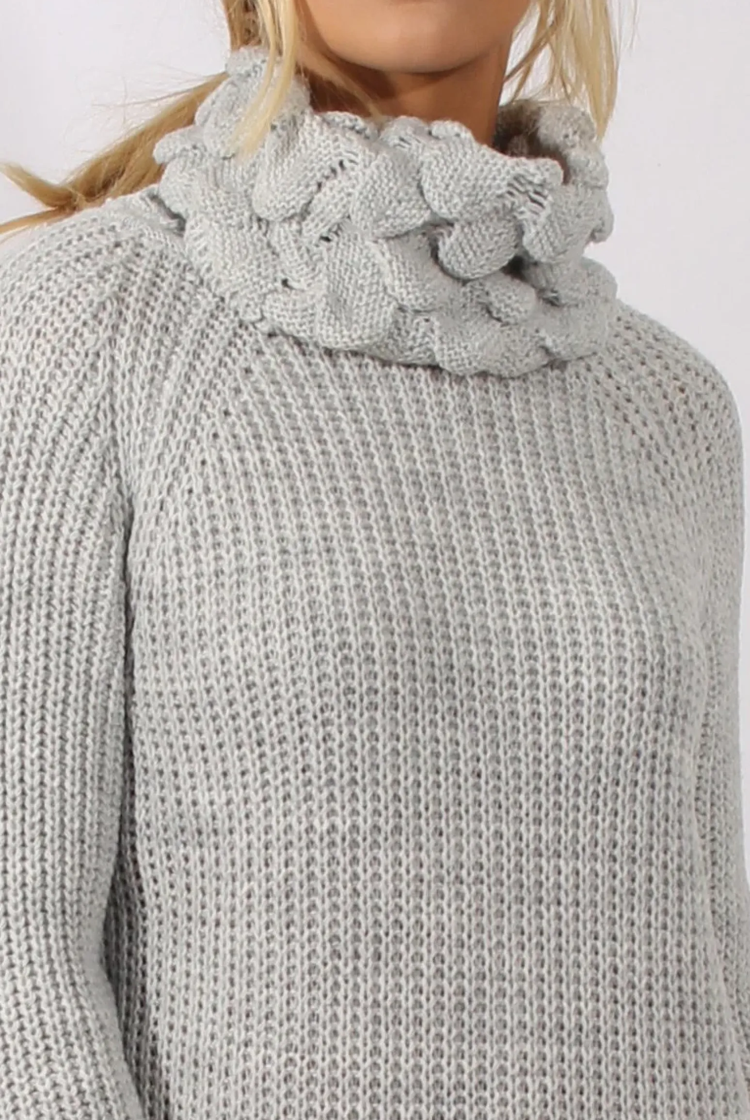 Rebellious Fashion Grey Chunky Turtleneck Knit Jumper Dress - Cloe