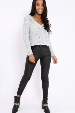 Rebellious Fashion Grey Chunky Twist Knit Jumper - Loren