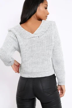 Rebellious Fashion Grey Chunky Twist Knit Jumper - Loren