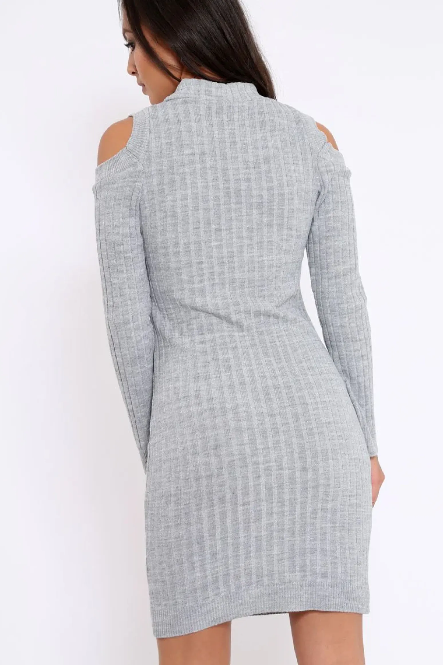 Rebellious Fashion Grey Cold Shoulder and V Neck Cut Out Dress - Riona
