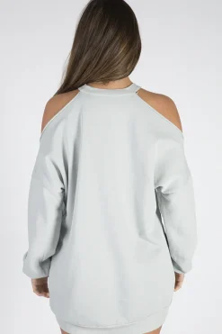 Rebellious Fashion Grey Cold Shoulder Distressed Jumper Dress - Kylie