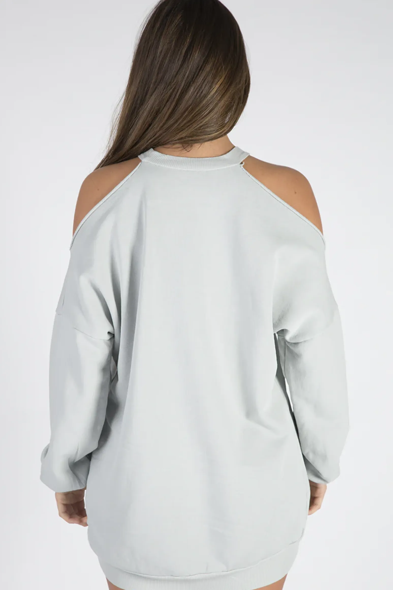 Rebellious Fashion Grey Cold Shoulder Distressed Jumper Dress - Kylie