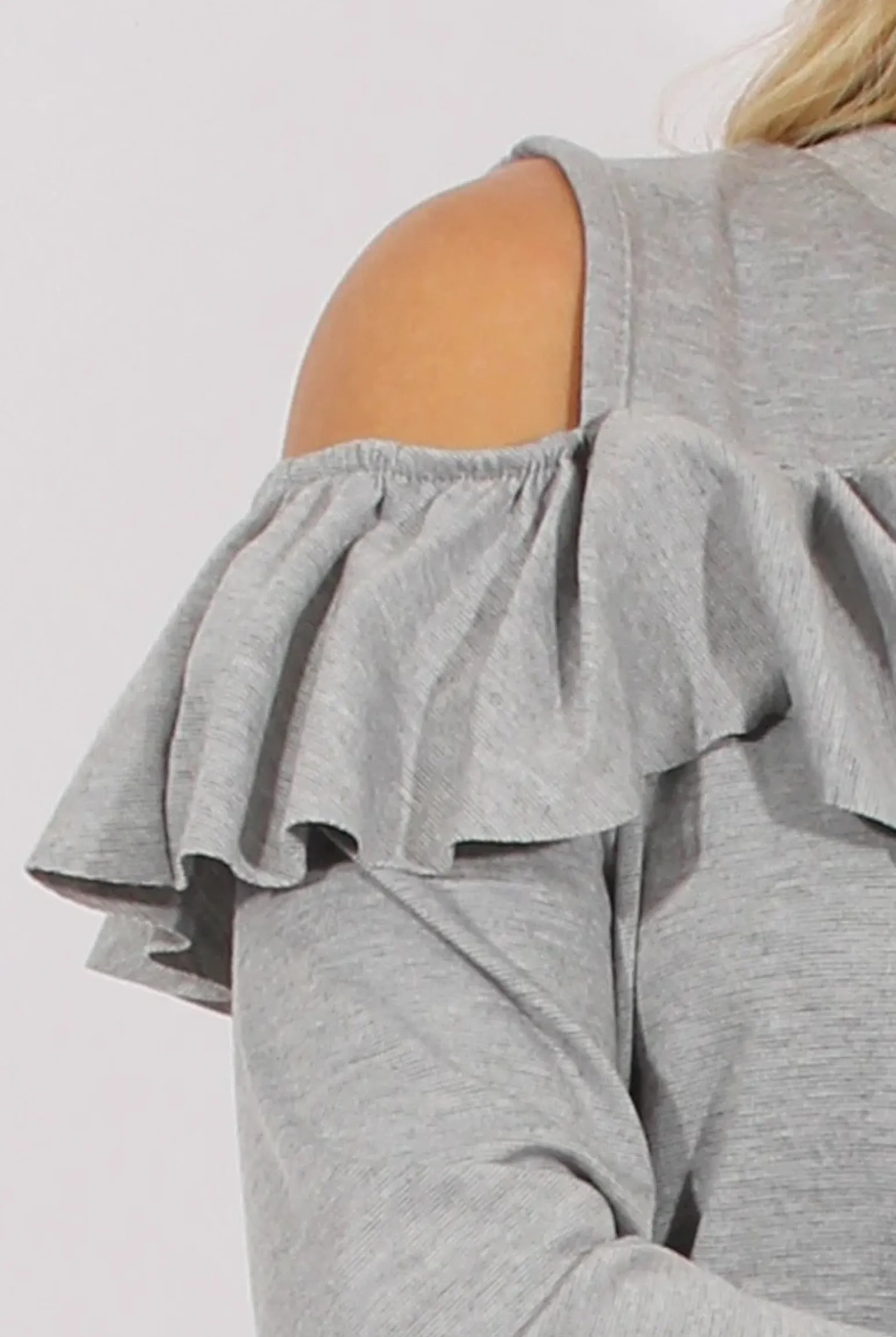 Rebellious Fashion Grey Cold Shoulder Frill Layer Swing Dress - Megan
