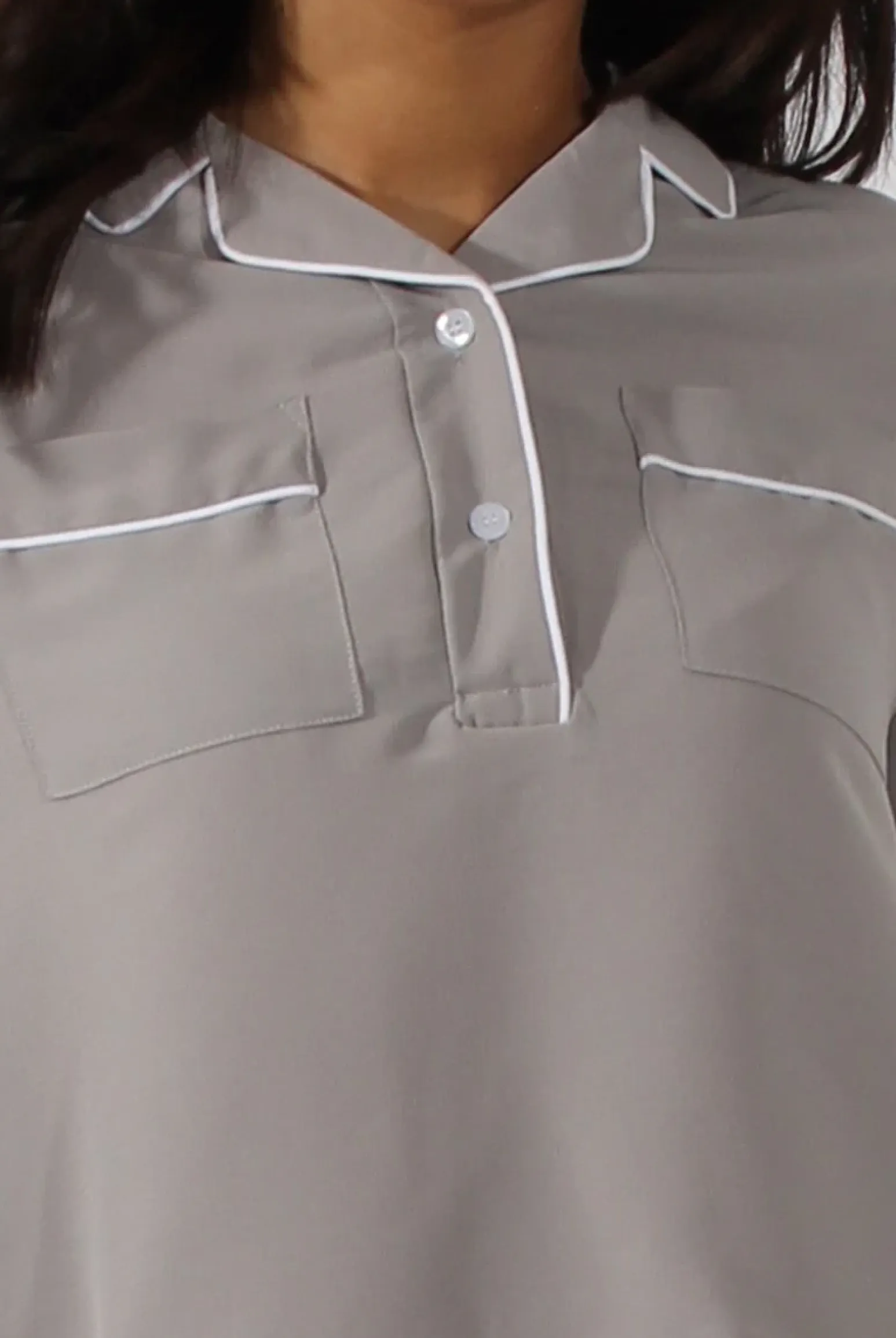 Rebellious Fashion Grey Contrast Piping Cropped Shirt - Simone