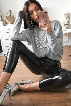 Rebellious Fashion Grey Crew Neck Girls Talk Jumper - Yasna