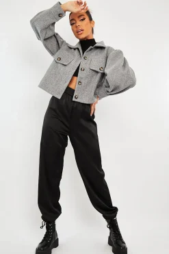 Rebellious Fashion Grey Cropped Balloon Sleeve Shacket - Lexia