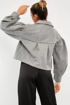 Rebellious Fashion Grey Cropped Balloon Sleeve Shacket - Lexia
