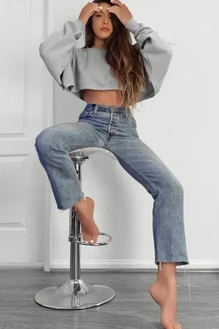 Rebellious Fashion Grey Cropped Batwing Jumper - Lizy