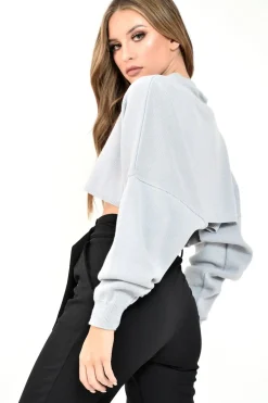 Rebellious Fashion Grey Cropped Batwing Jumper - Lizy