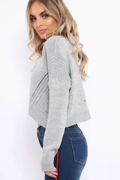 Rebellious Fashion Grey Cropped Curved Hem Jumper - Fearne