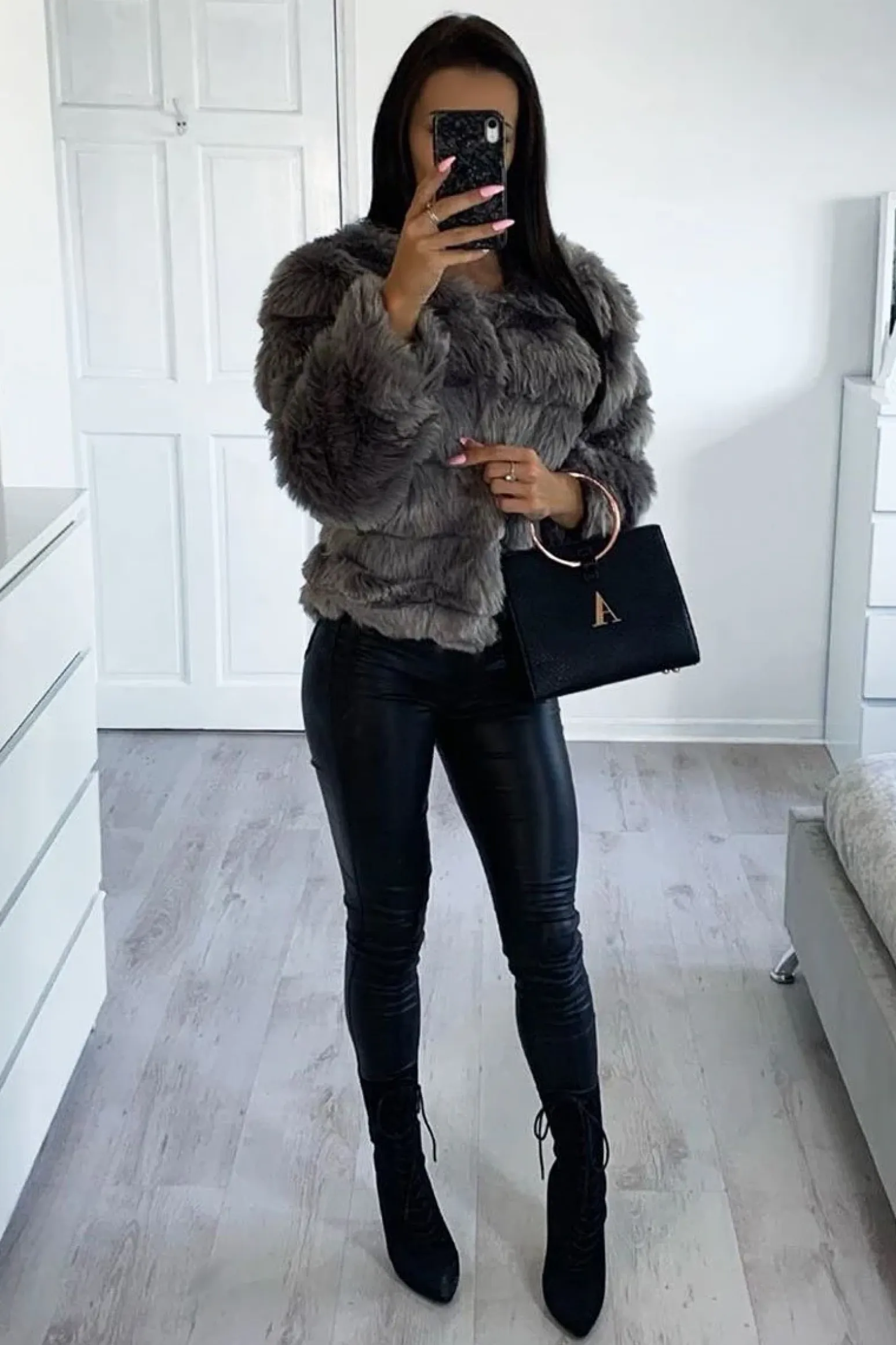 Rebellious Fashion Grey Cropped Faux Fur Jacket - Gwen