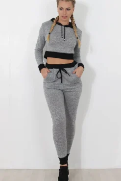 Rebellious Fashion Grey Cropped Hooded Loungewear set- Milani