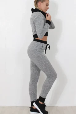 Rebellious Fashion Grey Cropped Hooded Loungewear set- Milani