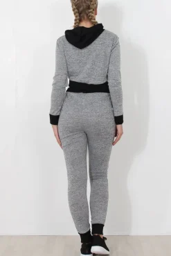 Rebellious Fashion Grey Cropped Hooded Loungewear set- Milani
