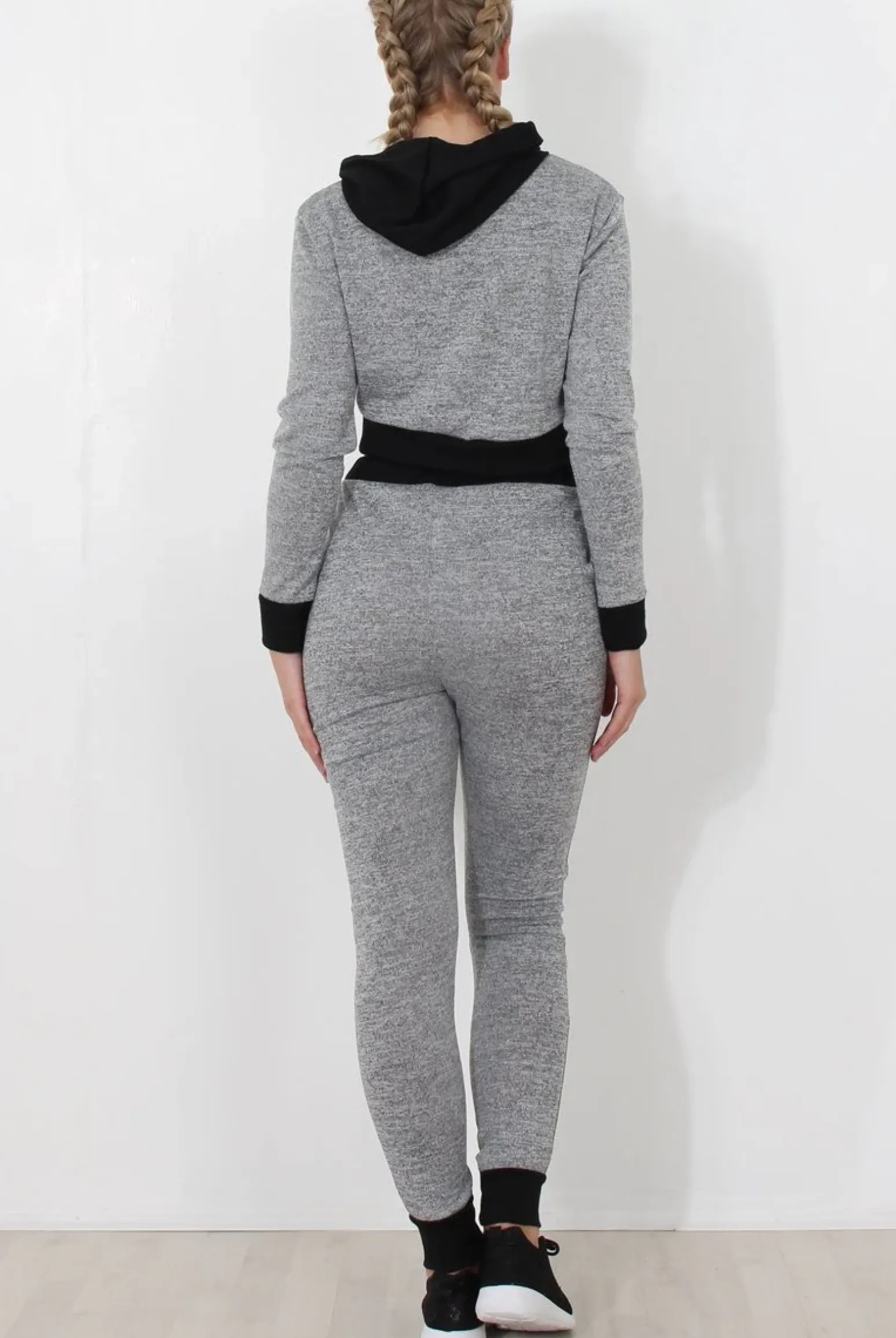 Rebellious Fashion Grey Cropped Hooded Loungewear set- Milani