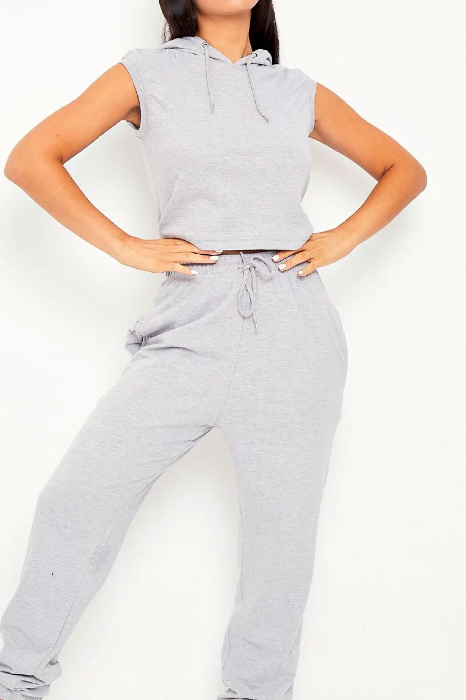 Rebellious Fashion Grey Cropped Hoodie Joggers Loungewear Co-ord - Kylie