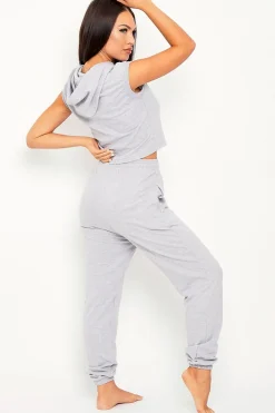 Rebellious Fashion Grey Cropped Hoodie Joggers Loungewear Co-ord - Kylie