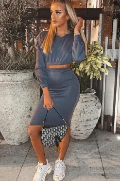 Rebellious Fashion Grey Cropped Jumper and Skirt Co-ord - Heidi
