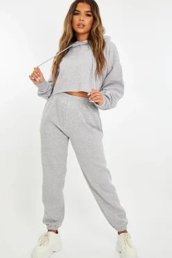 Rebellious Fashion Grey Cropped Oversized Hoodie and Joggers Co-ord - Karenza