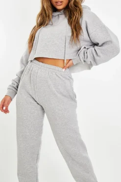 Rebellious Fashion Grey Cropped Oversized Hoodie and Joggers Co-ord - Karenza