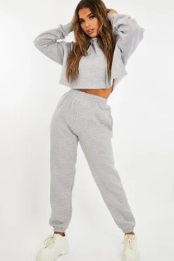 Rebellious Fashion Grey Cropped Oversized Hoodie and Joggers Co-ord - Karenza