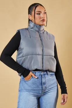 Rebellious Fashion Grey Cropped Puffer Gilet - Zura
