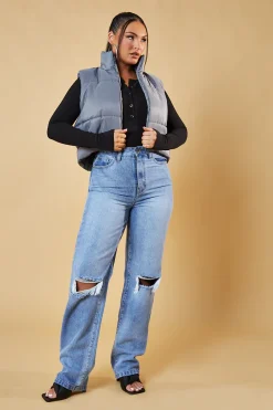 Rebellious Fashion Grey Cropped Puffer Gilet - Zura