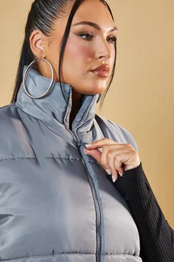 Rebellious Fashion Grey Cropped Puffer Gilet - Zura