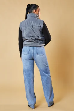 Rebellious Fashion Grey Cropped Puffer Gilet - Zura