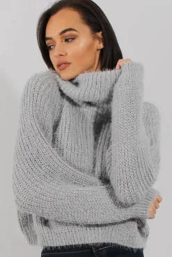 Rebellious Fashion Grey Cropped Roll Neck Jumper - Sophia