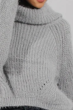Rebellious Fashion Grey Cropped Roll Neck Jumper - Sophia