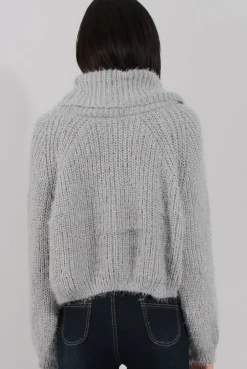 Rebellious Fashion Grey Cropped Roll Neck Jumper - Sophia